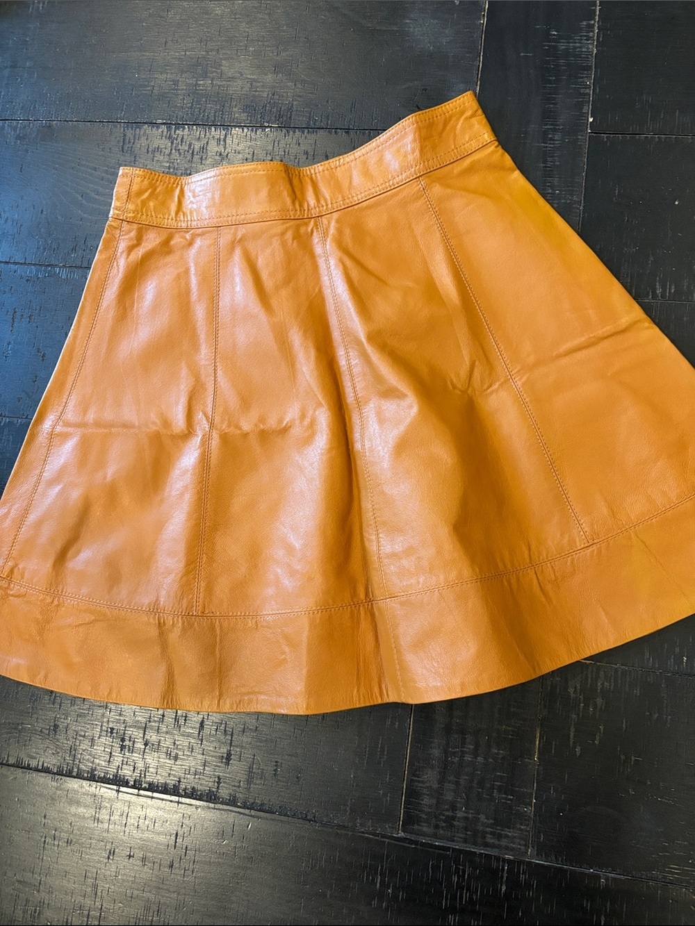 BEBE Y2K Genuine Leather Skirt Fit n Flare Circle Skrt Camel Brown Size 4